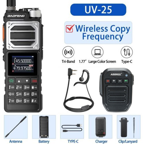 BAOFENG UV-25 WALKIE TALKIE LONG RANGE TRI-POWER TWO WAY HAM RADIO+BLUETOOTH MIC