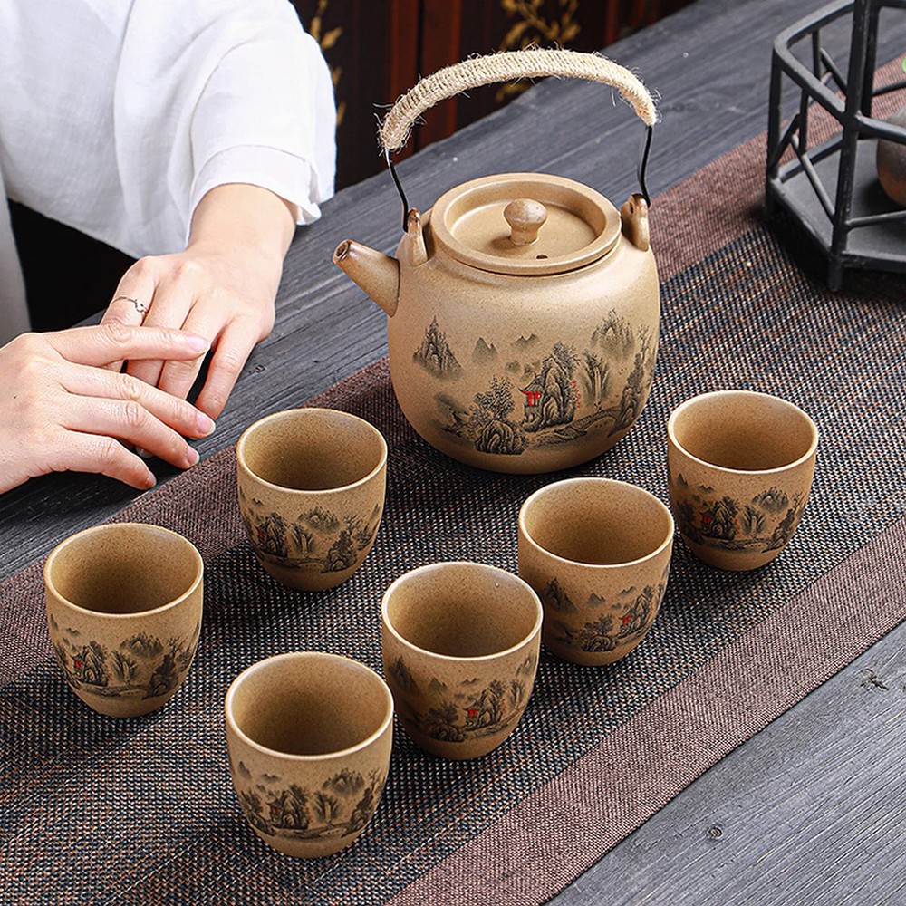 Landscape Tea Set, Ceramics Teapot with Handle, Practical for Home or Office,...