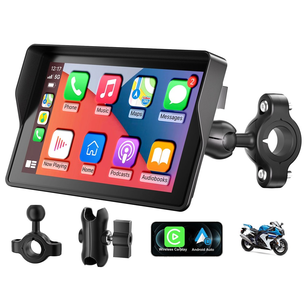 5" Portable Carplay Wireless Android Auto Motorcycle GPS Navigation VioceControl