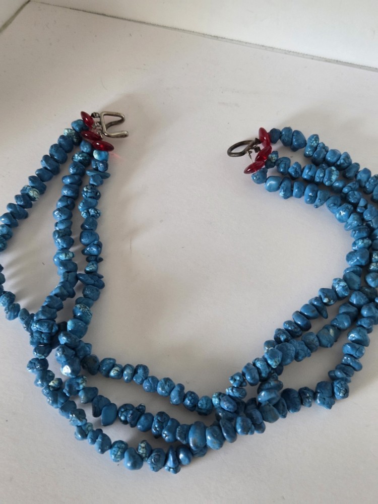Turquoise Silver Triple Strand Necklace