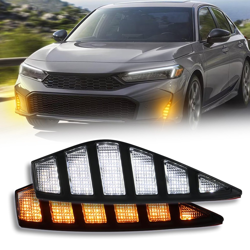Switchback White & Amber LED Front Bumper Fog Light DRL Amber Sequential Turn...