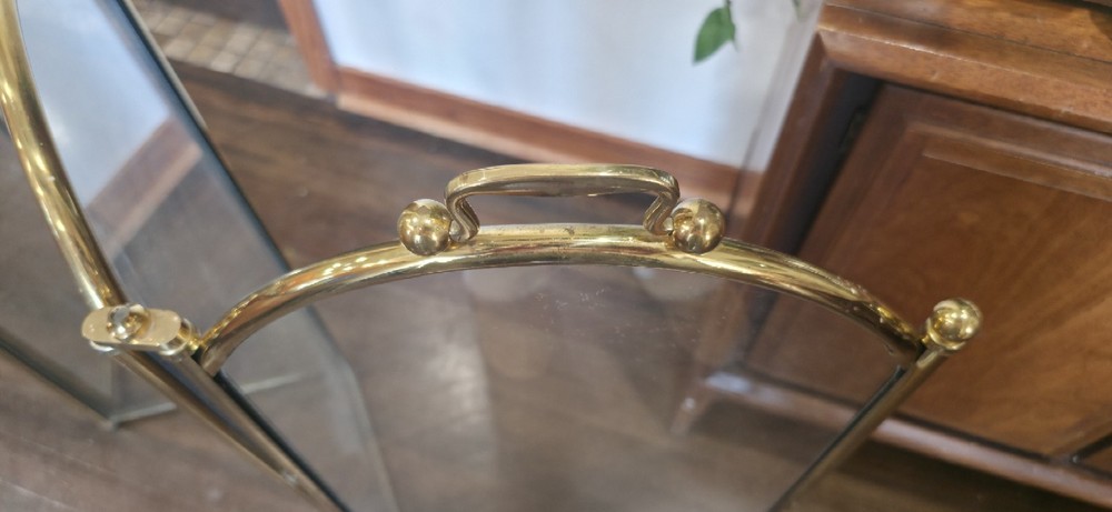 Vintage Heavy Brass Glass 4 Panel Fire Place Screen Brass Handles Knobs