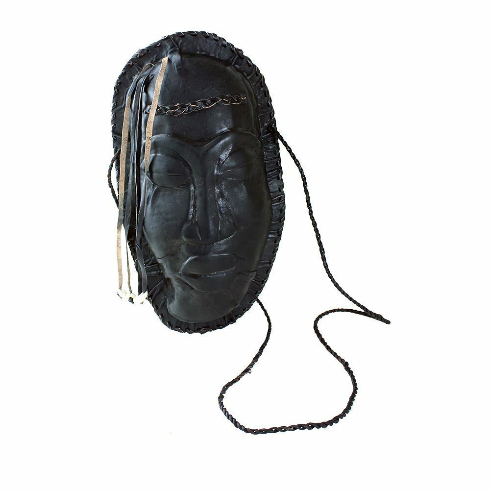 Black Leather Purse - Mask Design | Original African Leather Bag