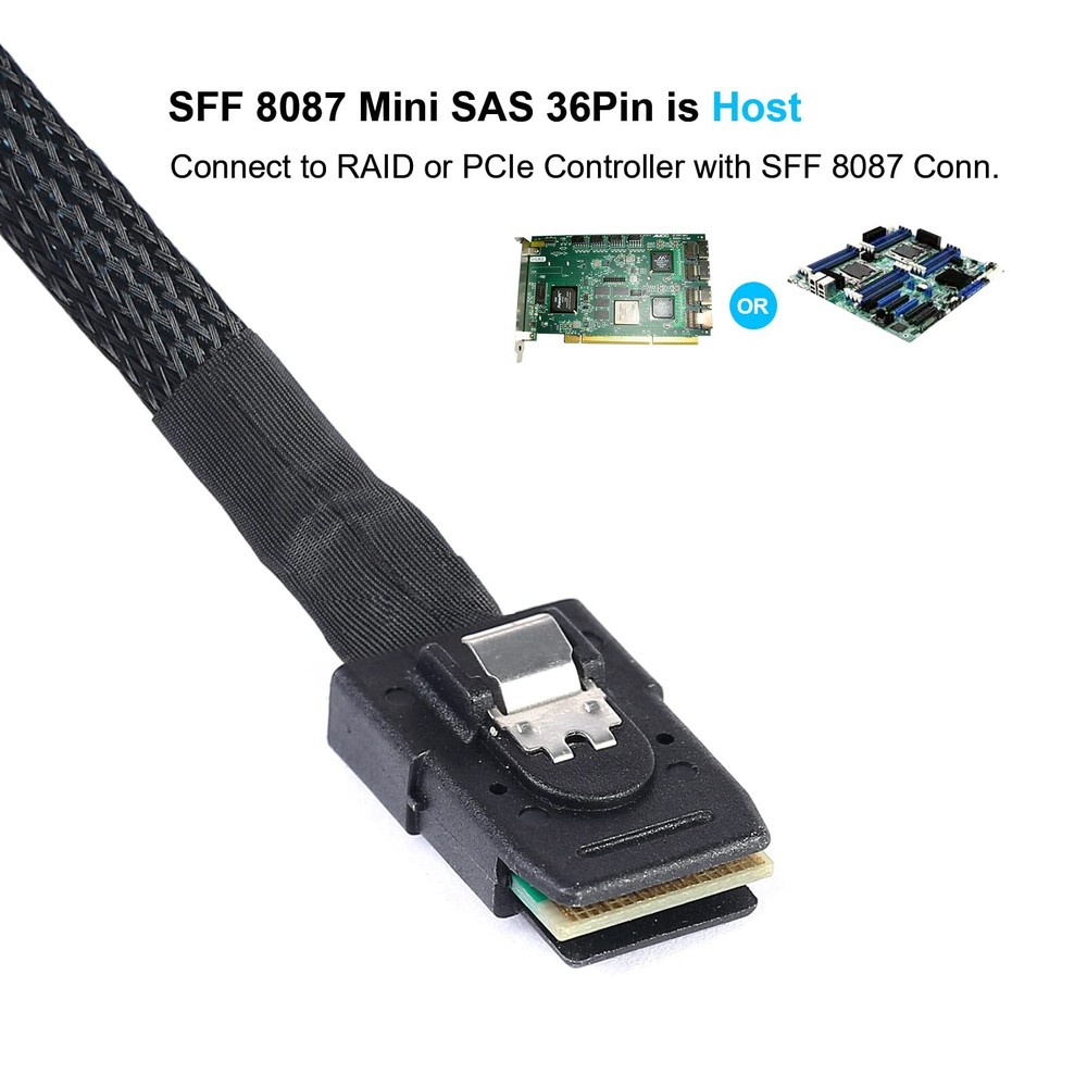 0.5M SFF-8087 to 90 Degree SATA Forward Breakout Cable Mini SAS Controller
