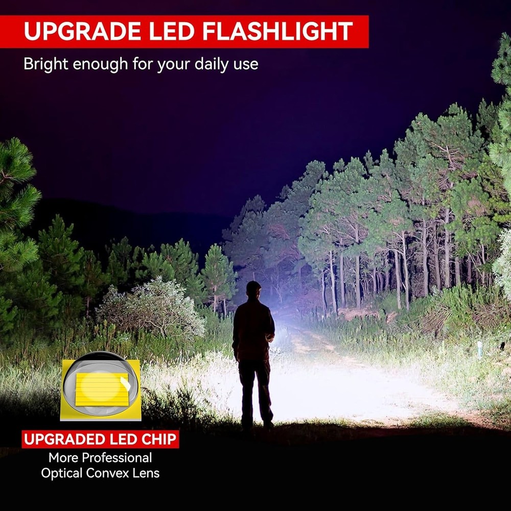 2 LED Flashlights Tactical Super Bright Zoomable Waterproof 5 Modes Torch Work