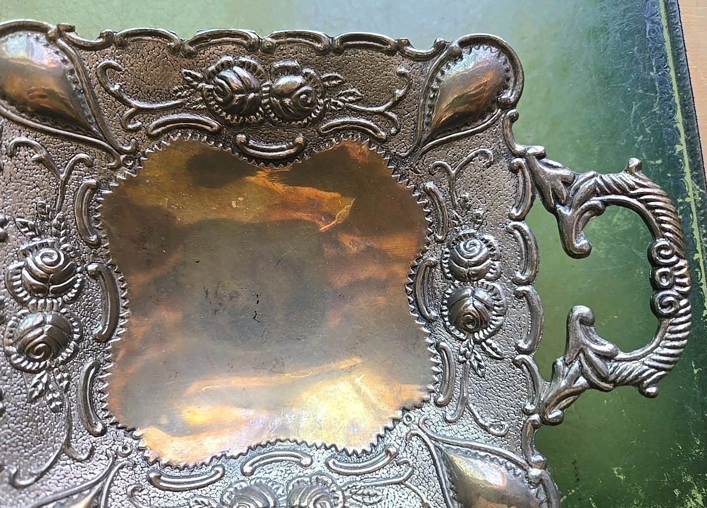 Studio Silversmiths 5 1/2" Square Dish Silver-plated Patina Footed With Handles