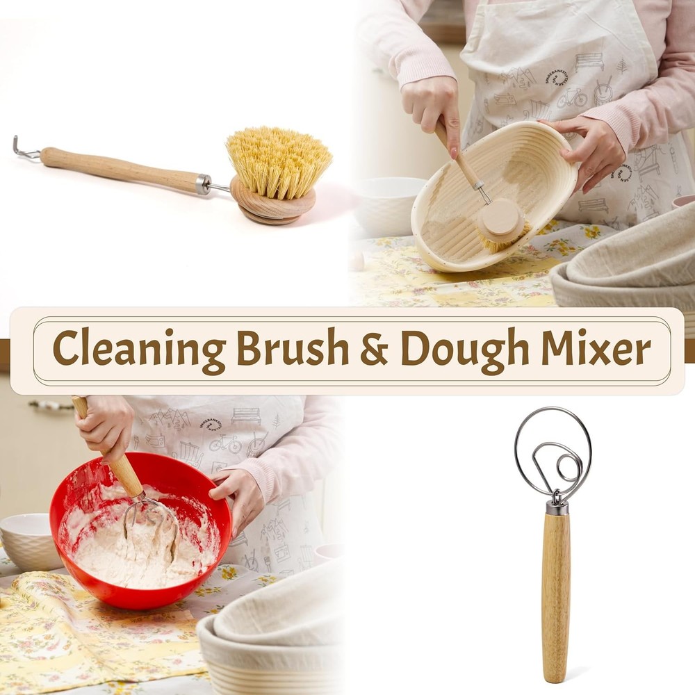 Yeast Bread Baking Supplies Starter Kit, Oval Leavening Basket