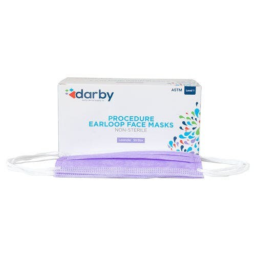 Fluid-Resistant Earloop Masks, ASTM Level 1, 50/Box, Lavender