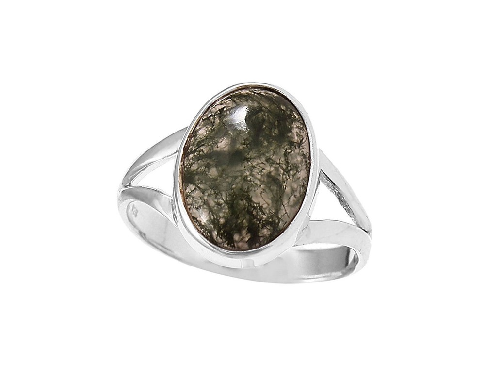 Solid 925 Sterling Silver Natural Moss Agate Oval Gemstone Handmade Band Ring
