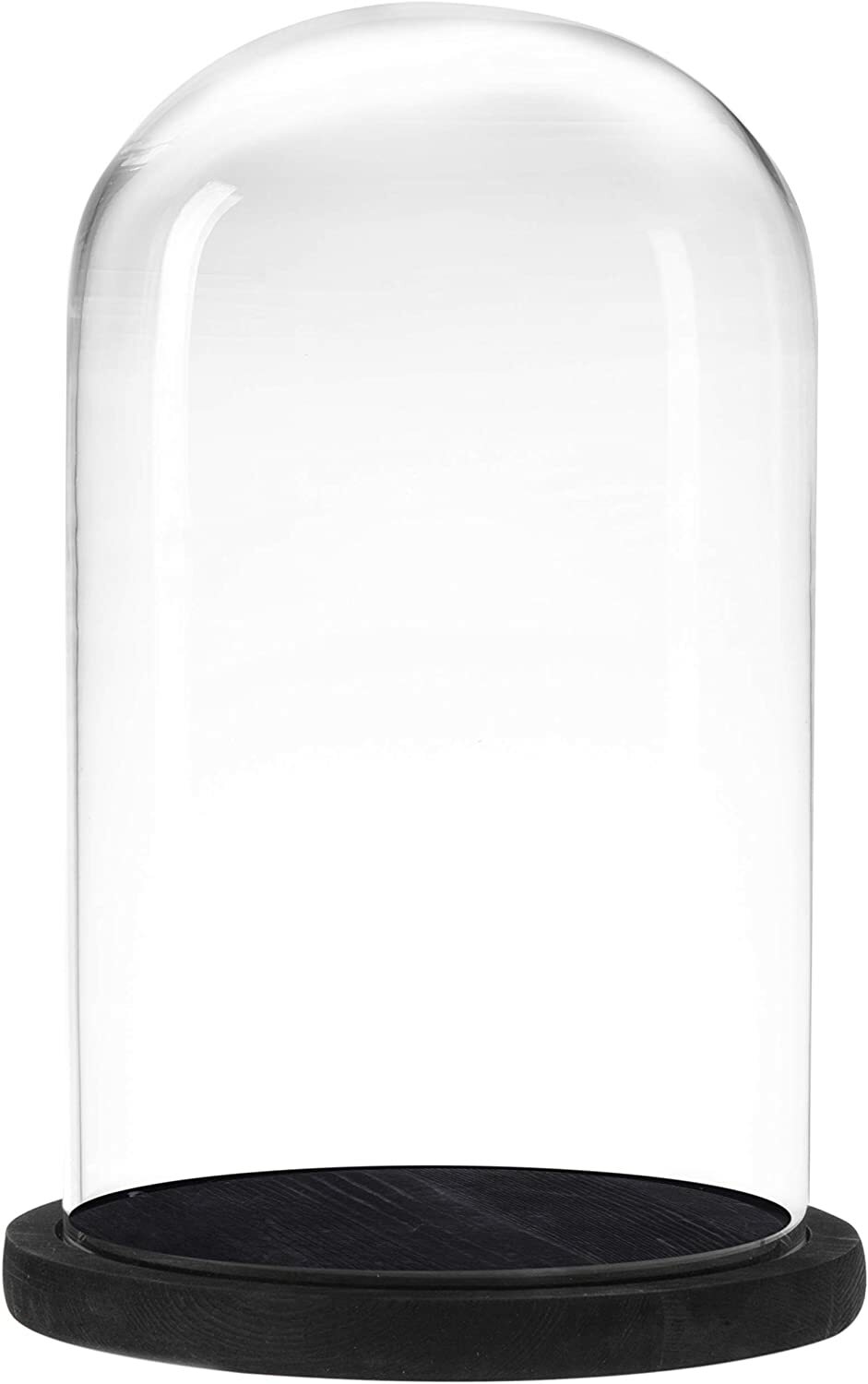 6 x 10 Inches Clear Glass Cloche Bell Jar Display Case w/ Rustic Black Wood Base