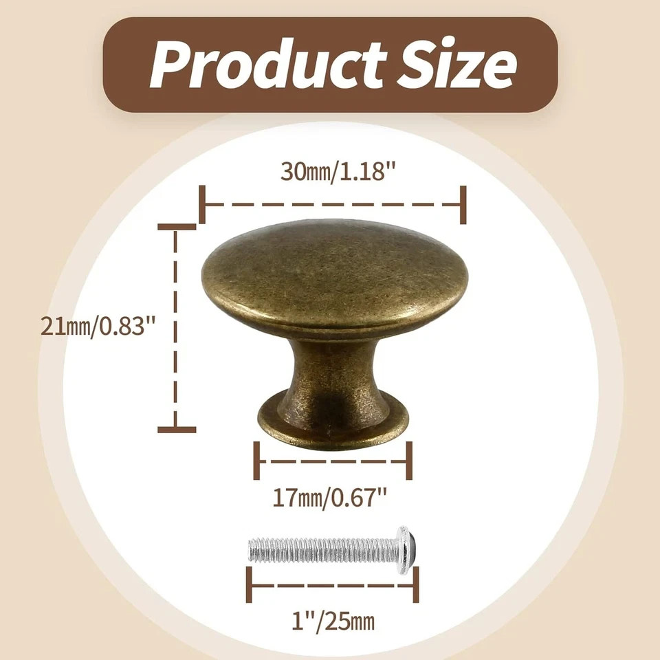 12 Pcs Cabinet Knobs Metal Drawer Knobs Round Dresser Handle 12 Pack Brass