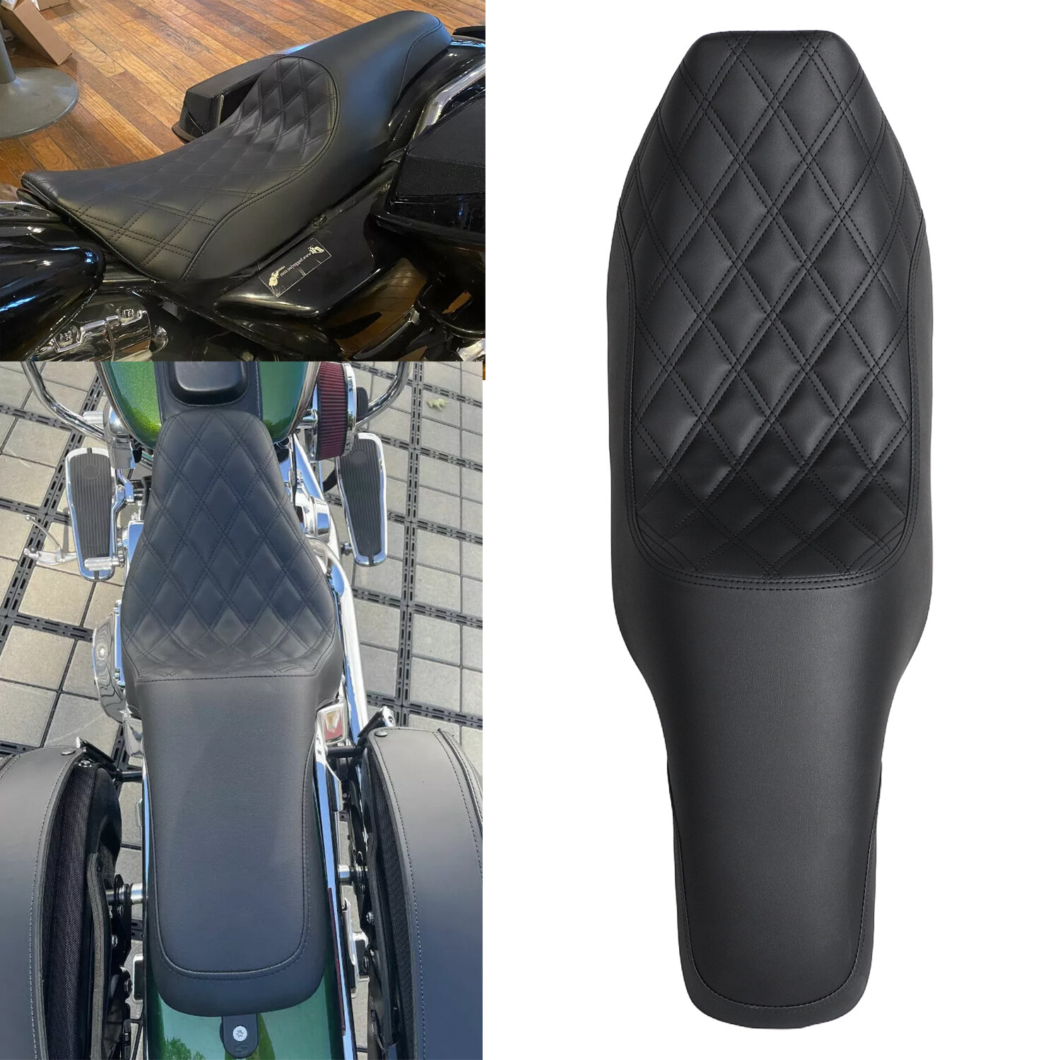 Black Driver Passenger Extended Two-Up Seat For Harley Road King FLHR 1997-2007