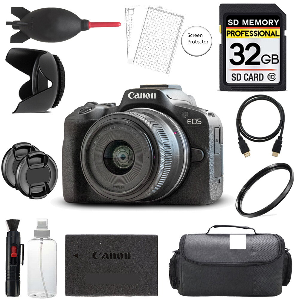 Canon EOS R50 +18-45mm Lens+ EVF + 32GB + Bag+ UV Filter- Basic Kit
