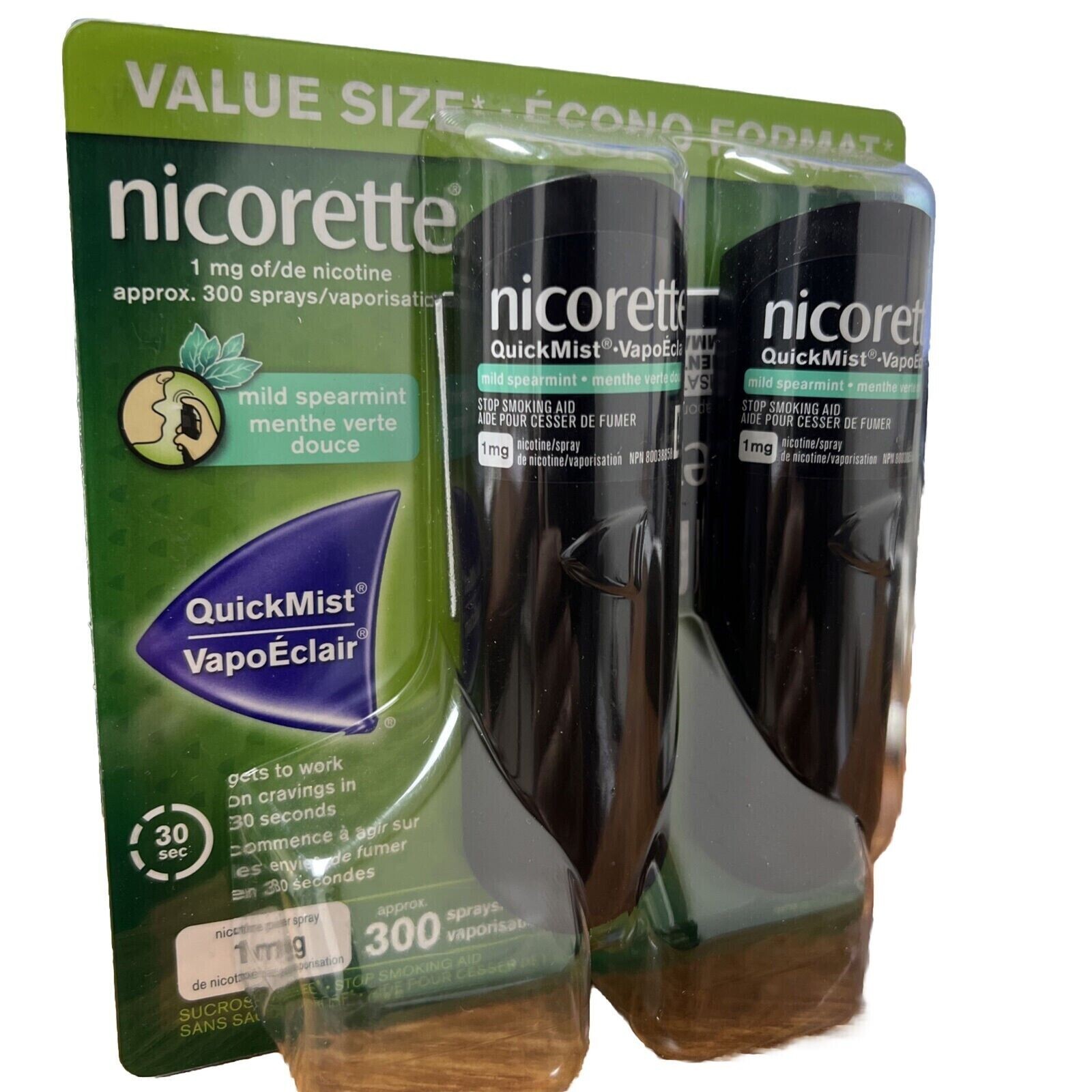Nicorette Quickmist Duo, 2 x 150 sprays "MILD SPEARMINT " "SHIPS FAST FROM USA"