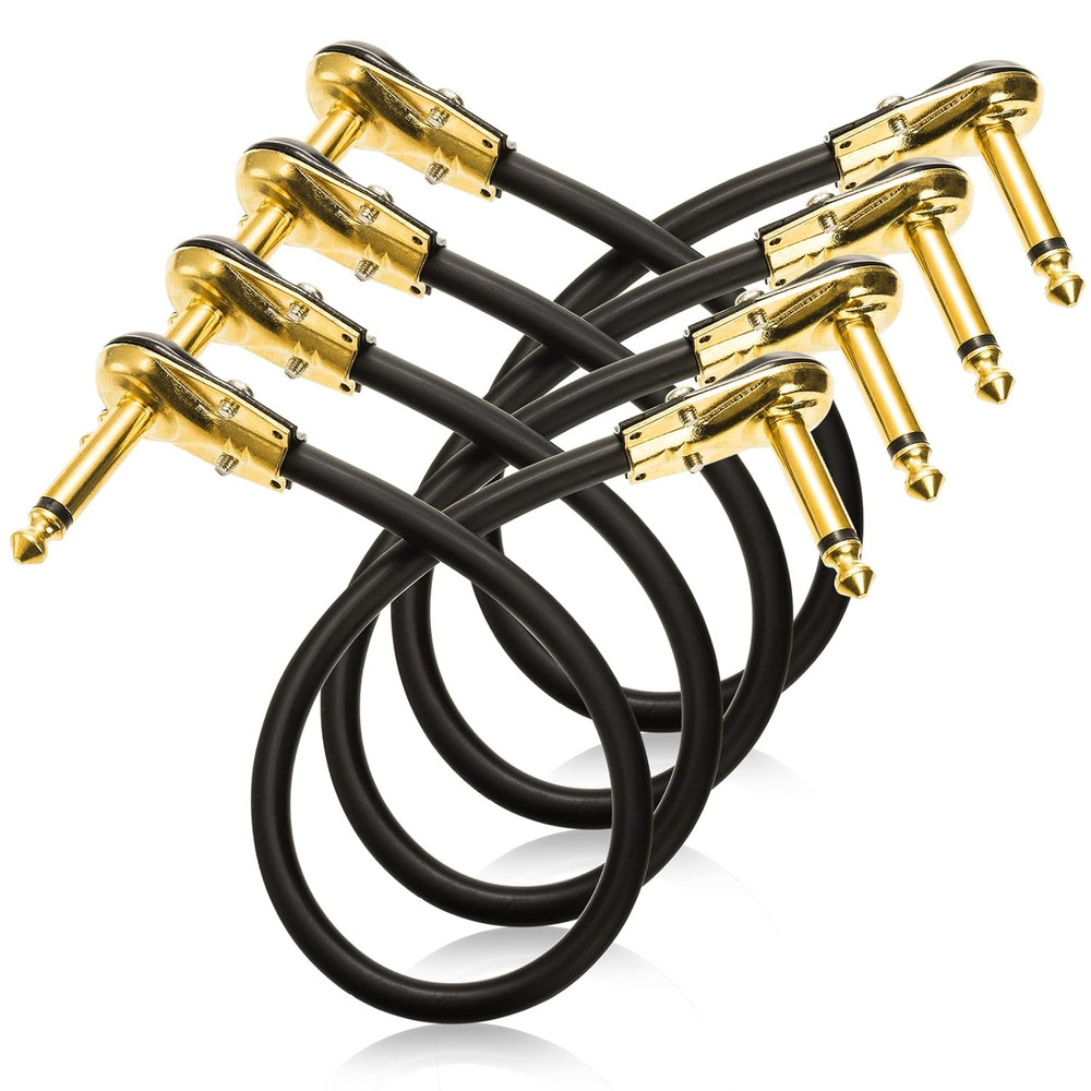 Guitar Patch Cable 4-Pack, 12" Flat Low Profile with Right Angle Connectors