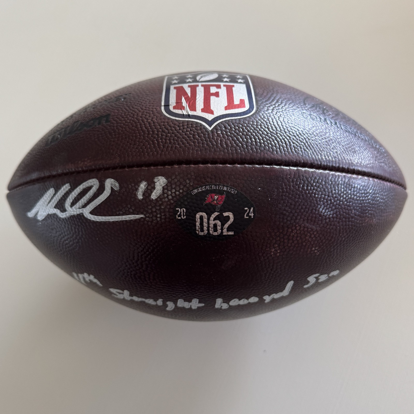 🏈Mike Evans GAME-USED💪Signed +Inscribed Ball Tampa Bay Buccaneers 24-25 Season