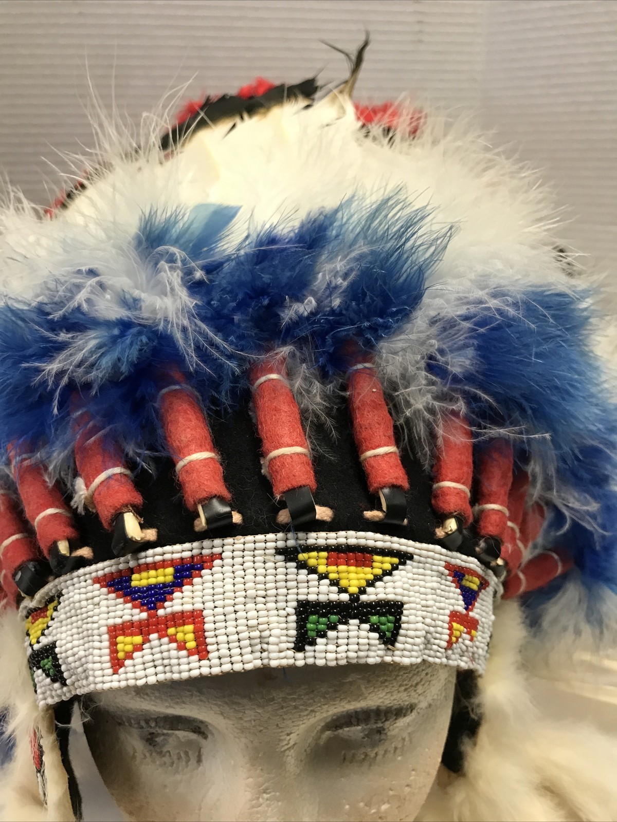 Native American War Indian Warrior Feathered Beaded Ceremonial Headdress