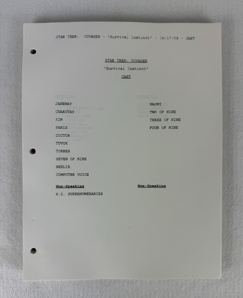 Star Trek Voyager “Survival Instinct” Final Draft Studio Script 06/27/1999
