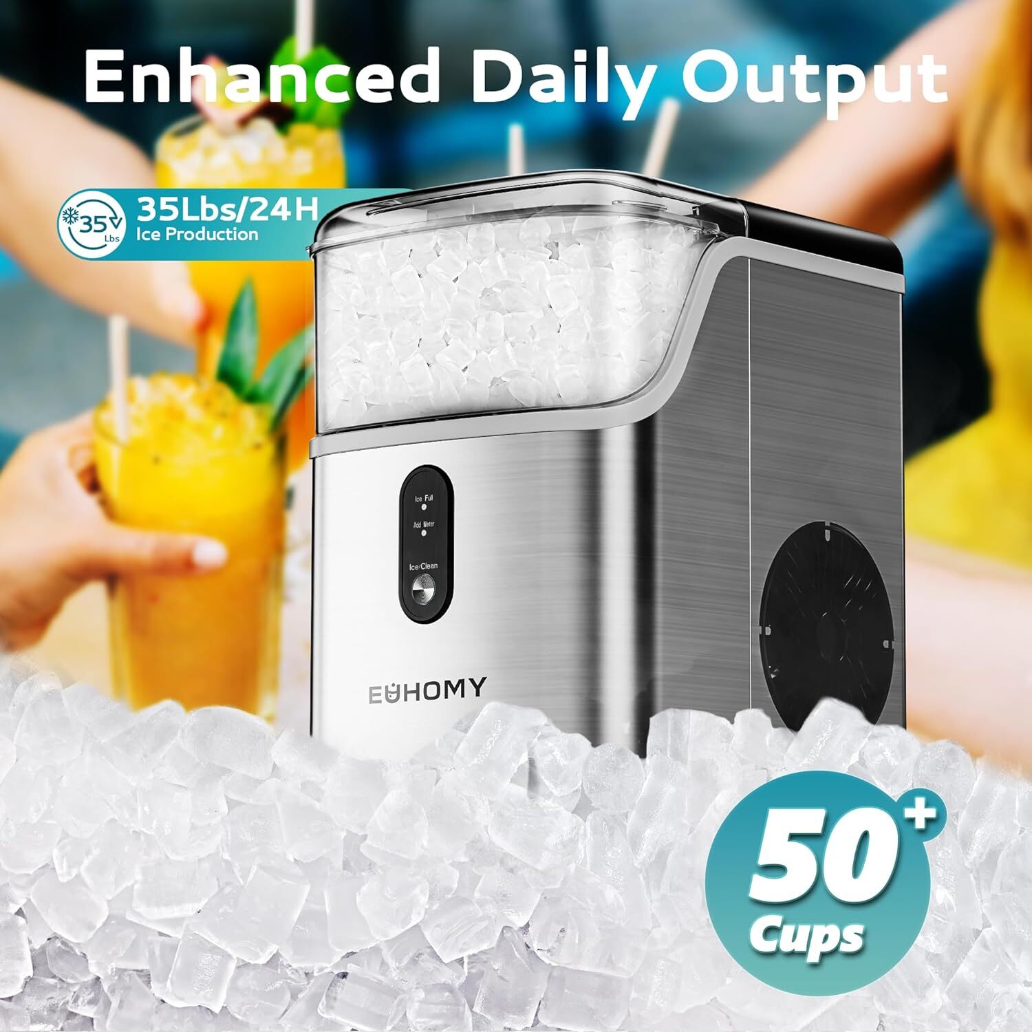 EUHOMY Nugget Ice Makers Countertop, Pebble Ice Maker Machine with 35lbs/24H