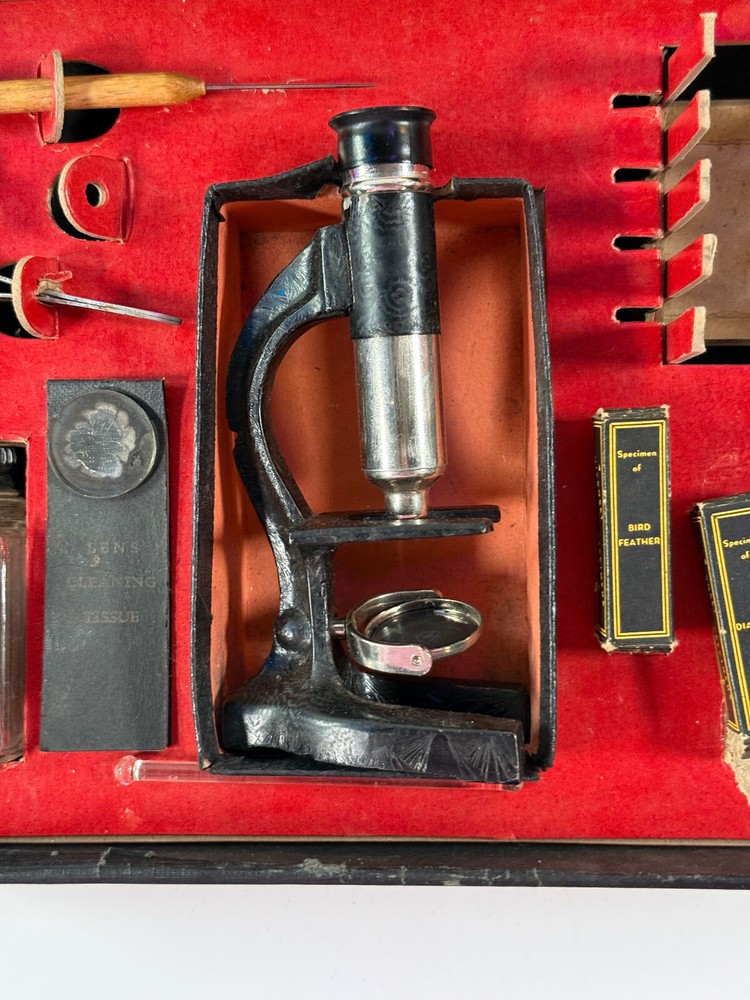 Antique 1920s 30s Microset Toy Microscope set w/ box science
