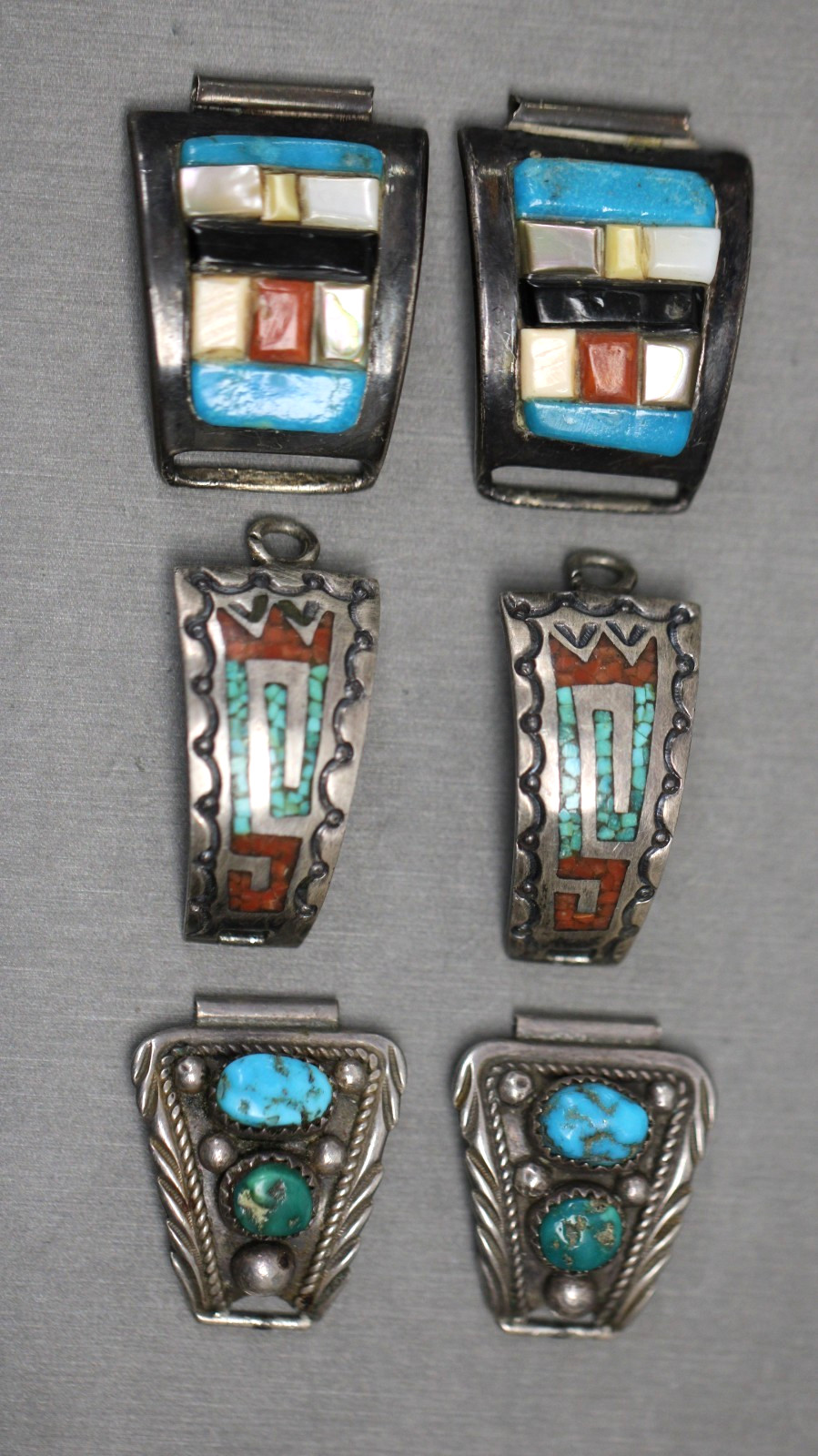 Lot of 3 Pairs Of Southwestern Style Turquoise & Sterling Silver Watch Tips