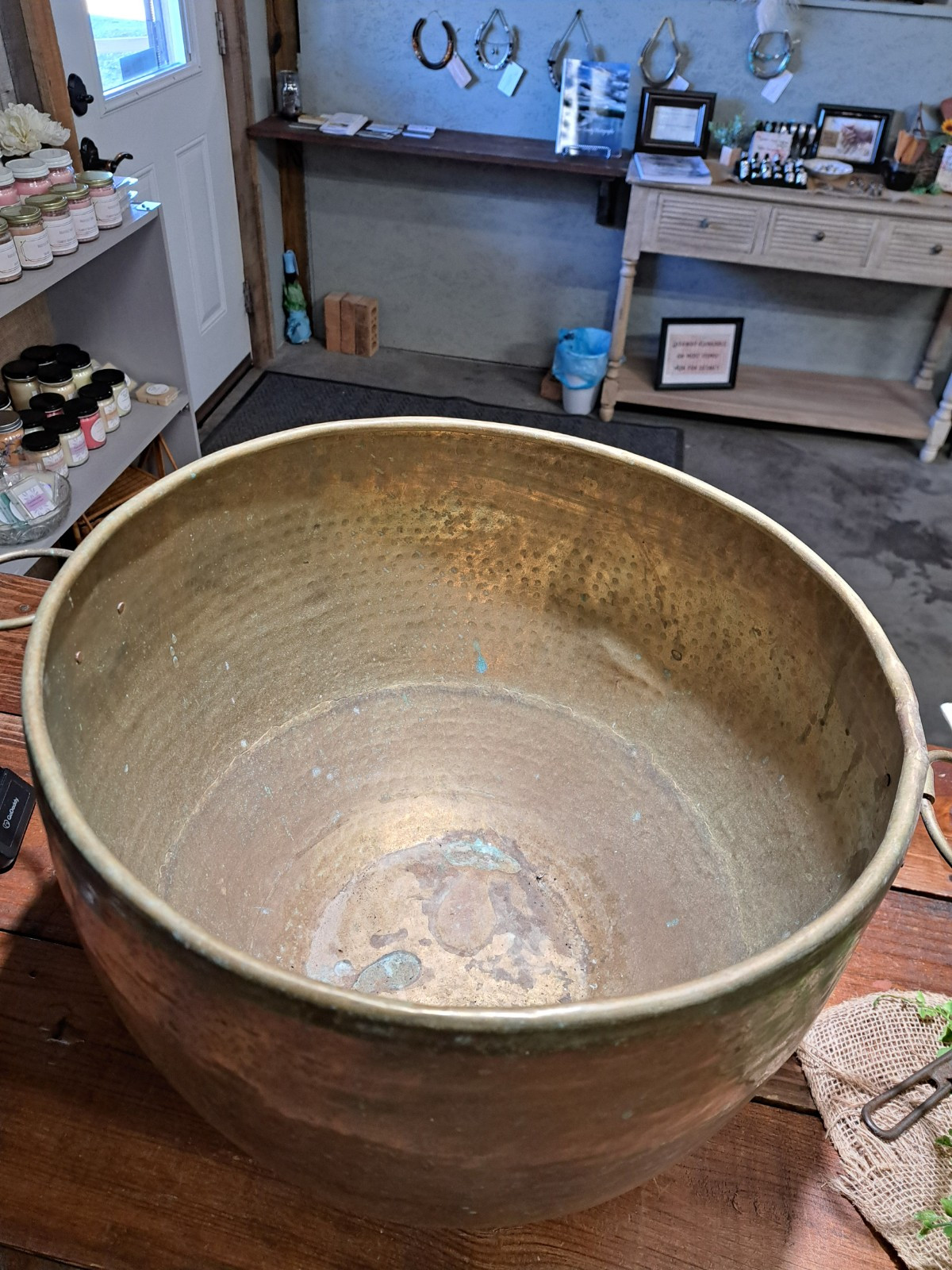 Large Hammered Brass Pot Vintage