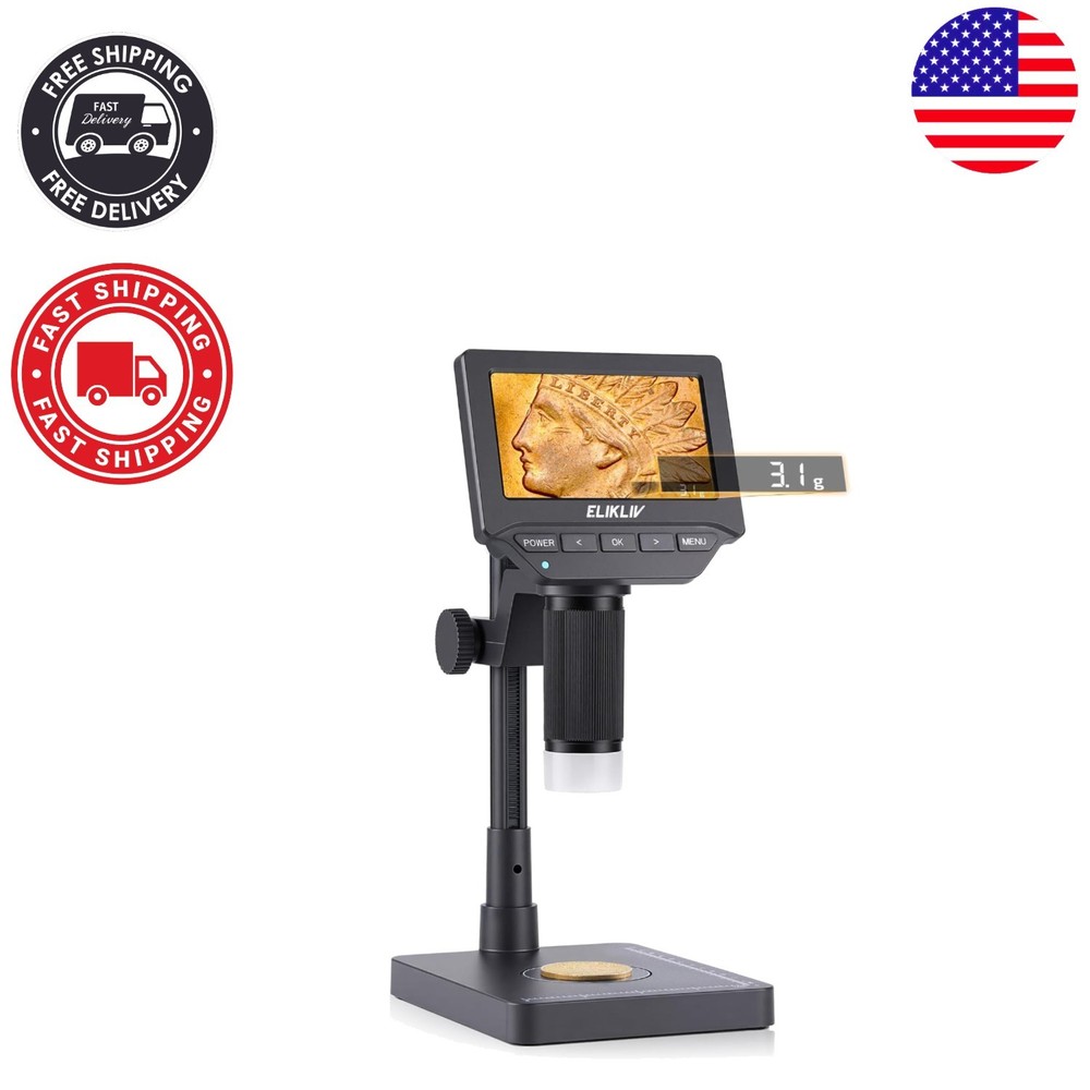 Coin Microscope with Scale：4.3" Digital Microscope with Adjustable LED, Error...