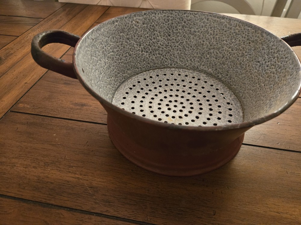Antique Brown Enamel Colander