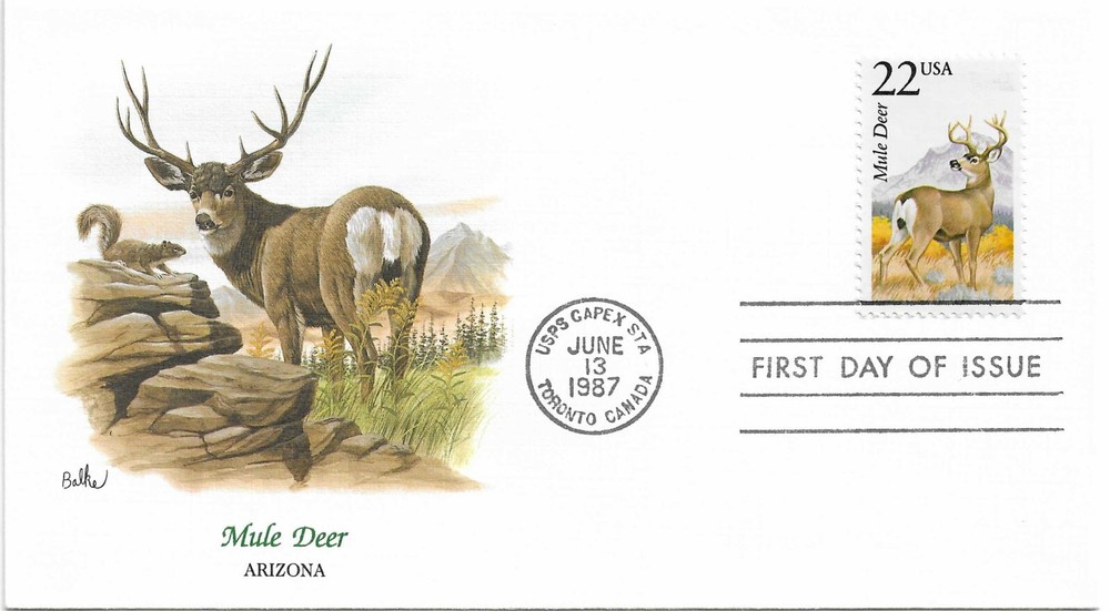 STAMP US SCOTT 2294 "Mule Deer" 22 CENT 1987 FDC - A