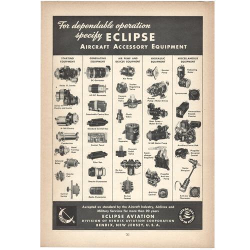 WWII AVIATION AIRCRAFT 1942 PRINT AD ECLIPSE BENDIX AIRLINES MILITARY ACCESSORY