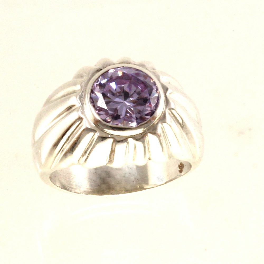 Solid Sterling Silver .925 Classic Round-Cut Amethyst Solitaire Ring TPJ