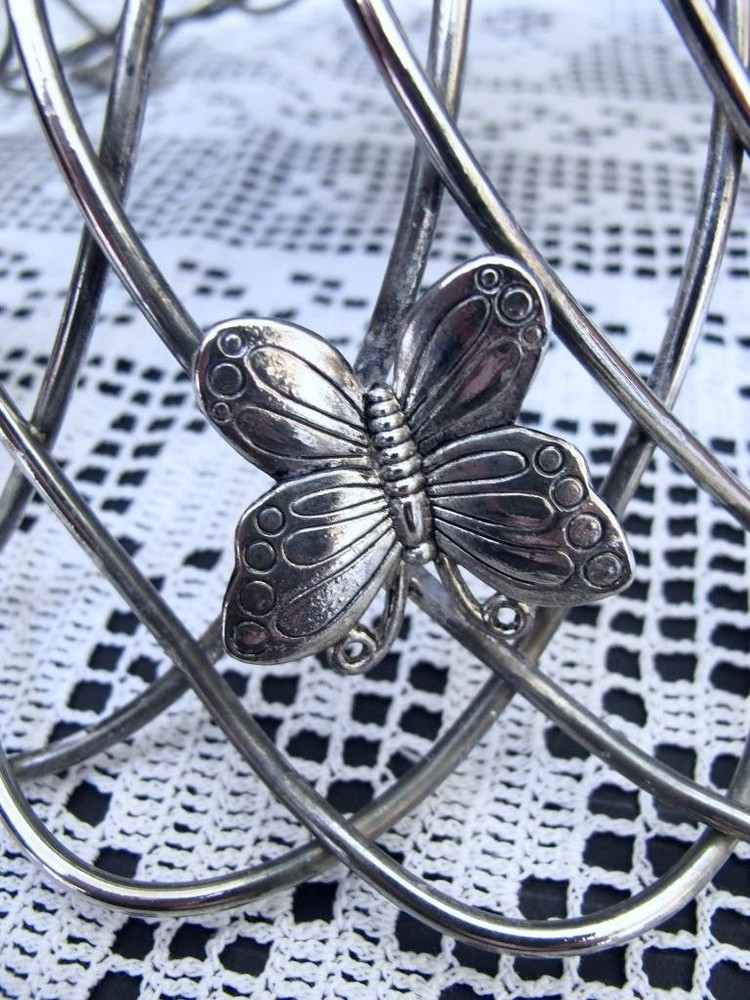 Godinger Silverplate Serving / Bread / Fruit Basket Butterfly Dragonfly Bee Bug