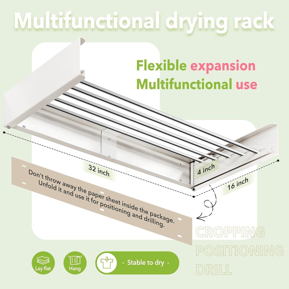 Wall Mounted Drying Rack,32 inches,Foldbale, Clothes Drying Rack,Laundry Drying