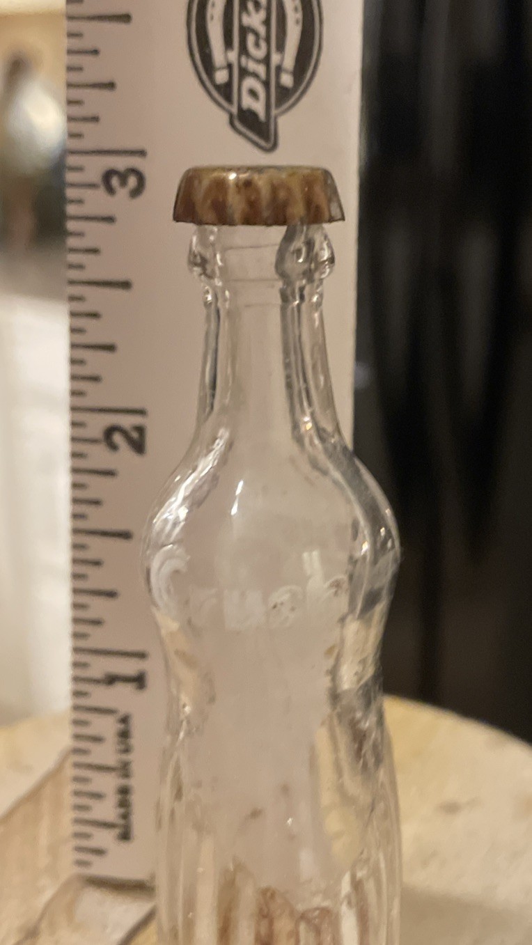 Vintage Miniature 3" Glass Orange Crush Bottle With Bottle Cap.