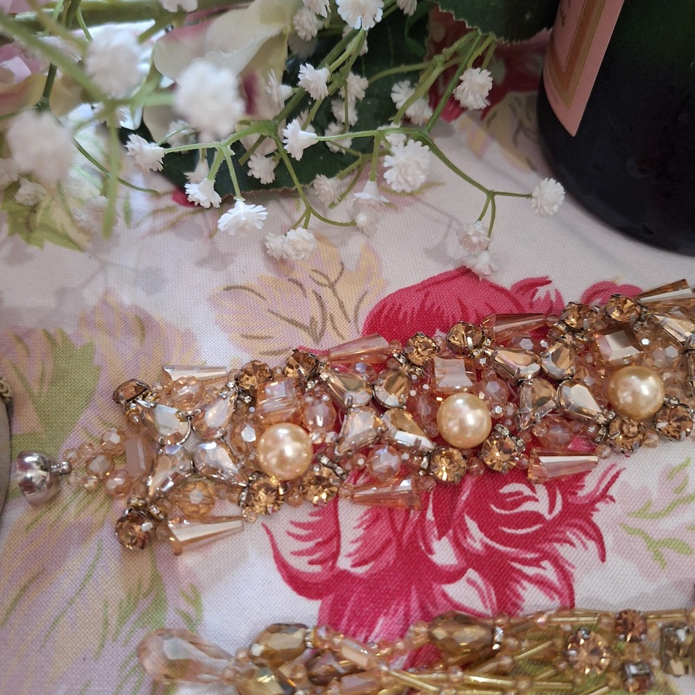 Fabulous statement crystal drop Earrings & complementary Bracelet, bronze tones