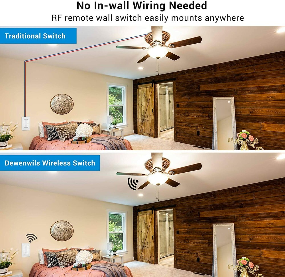 DEWENWILS 3 Way Wireless Light Switch and Receiver Kit, Remote Control Wall Swit