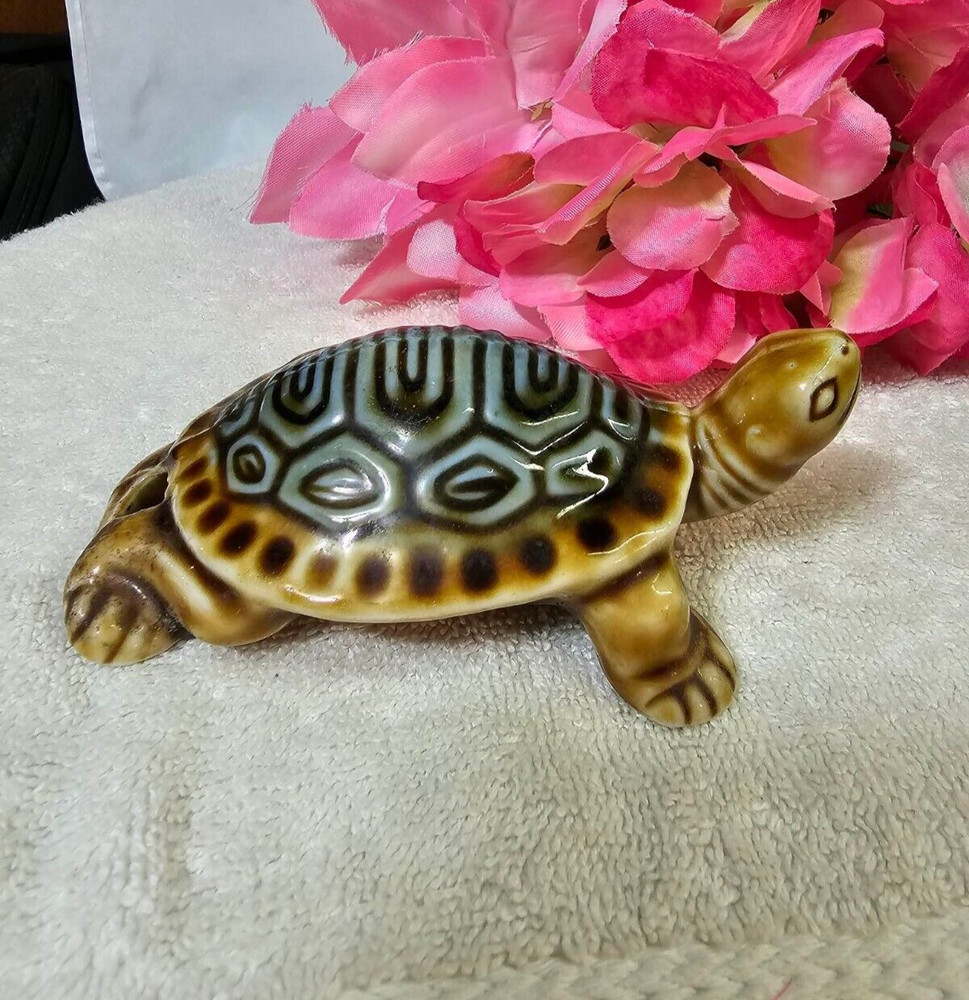 Vtg ceramic turtle figurine statue brown gray