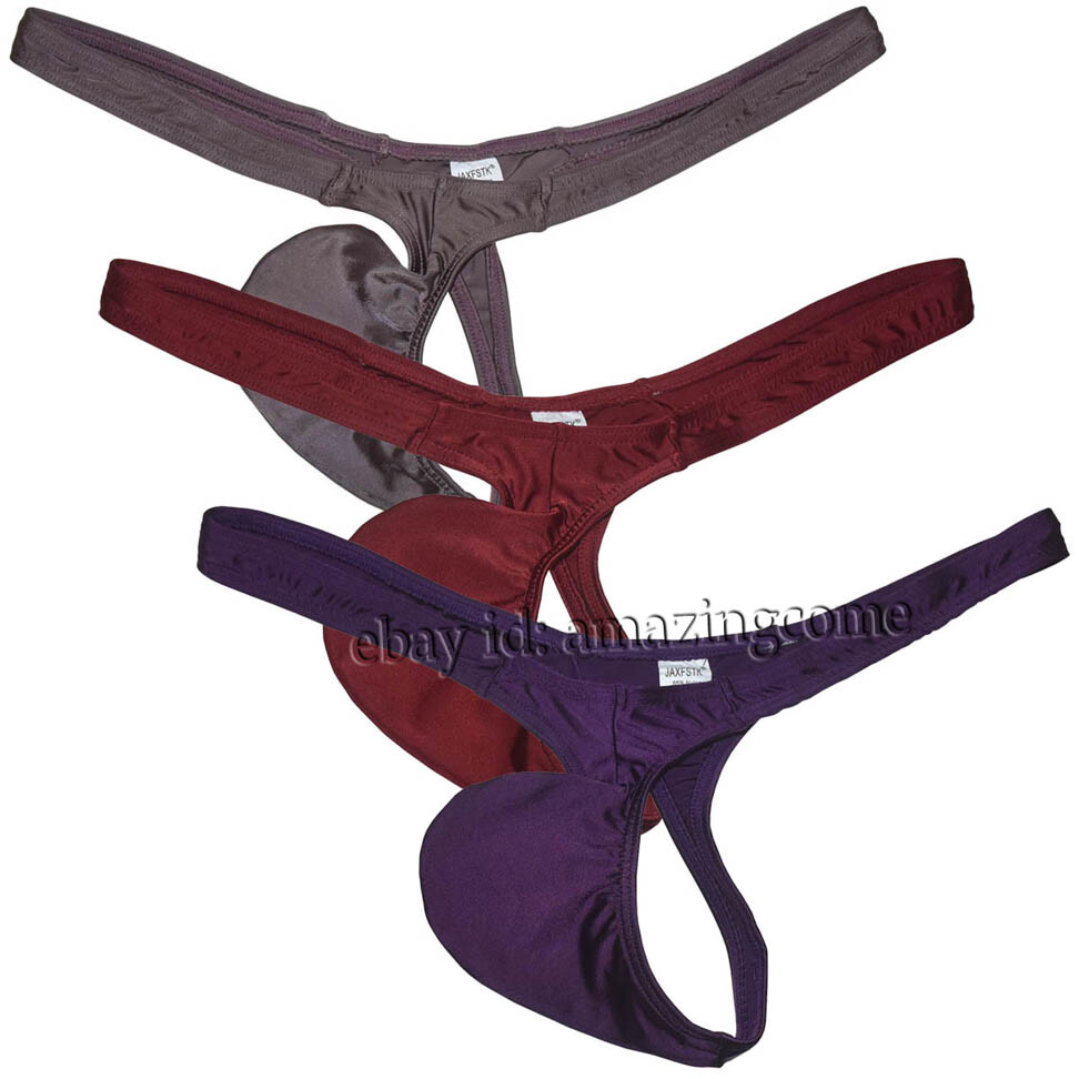 Men 3-Pack Shine G-Strings Bulge Pouch Underwear Micro Front Bikini Thong Pants