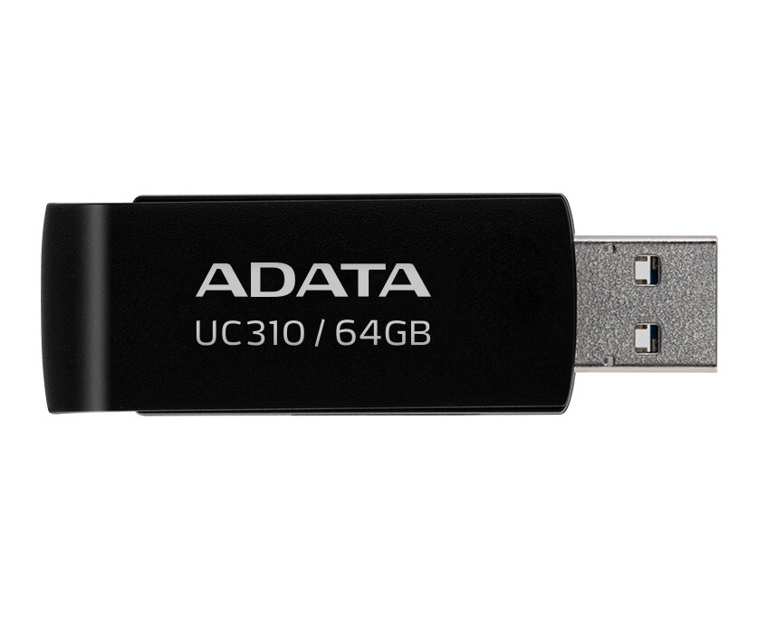 64GB AData UC310 USB 3.2 Flash Drive - Black Capless Swivel
