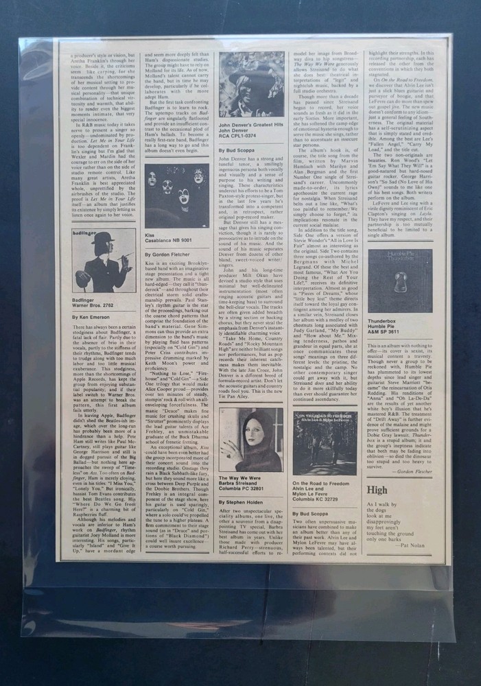 Kiss Debut Album Review Magazine Clipping 1974