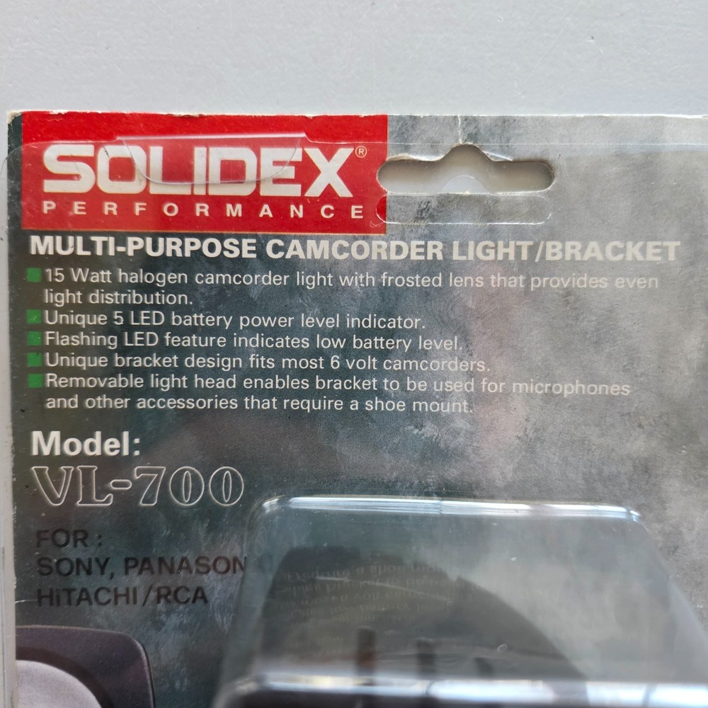 Solidex Multi-Purpose Camcorder Light/Bracket Model VL-700 Compatible Sony, RCA