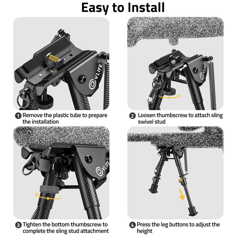 Adjustable 6"- 9" Tactical Rifle Bipod Spring Return For Sling Swivel Stud Mount