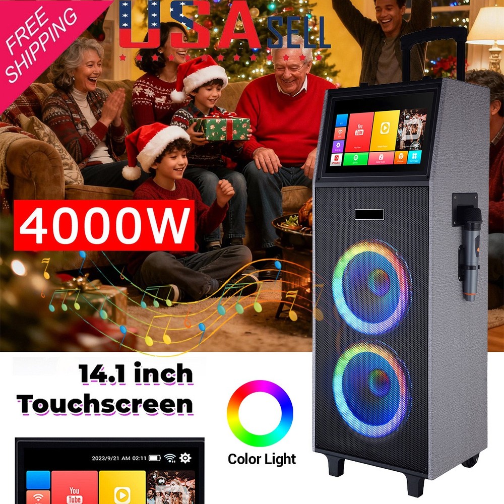 Professional Karaoke Machine Bluetooth Speaker Lyrics Display Screen w/Mic DJ US