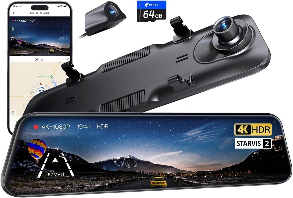 High-Resolution S12 Pro Mirror Dash Cam - Navigation & Voice Control Included