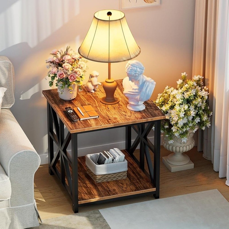 2-Tier Storage Shelves End Table Sturdy MDF Frame Quick Setup Utility Table New