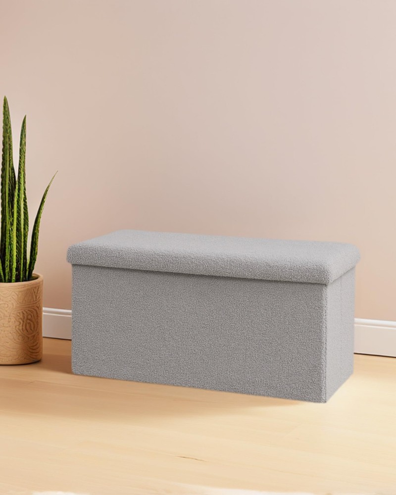 30 Inch Storage Ottoman Bench, Boucle Folding Ottoman Footstool, Rectangular ...