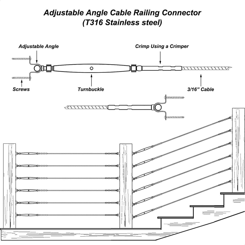 Stainless Steel Cable Railing System Kit,12 Pairs Adjustable Angle Cable Rail...