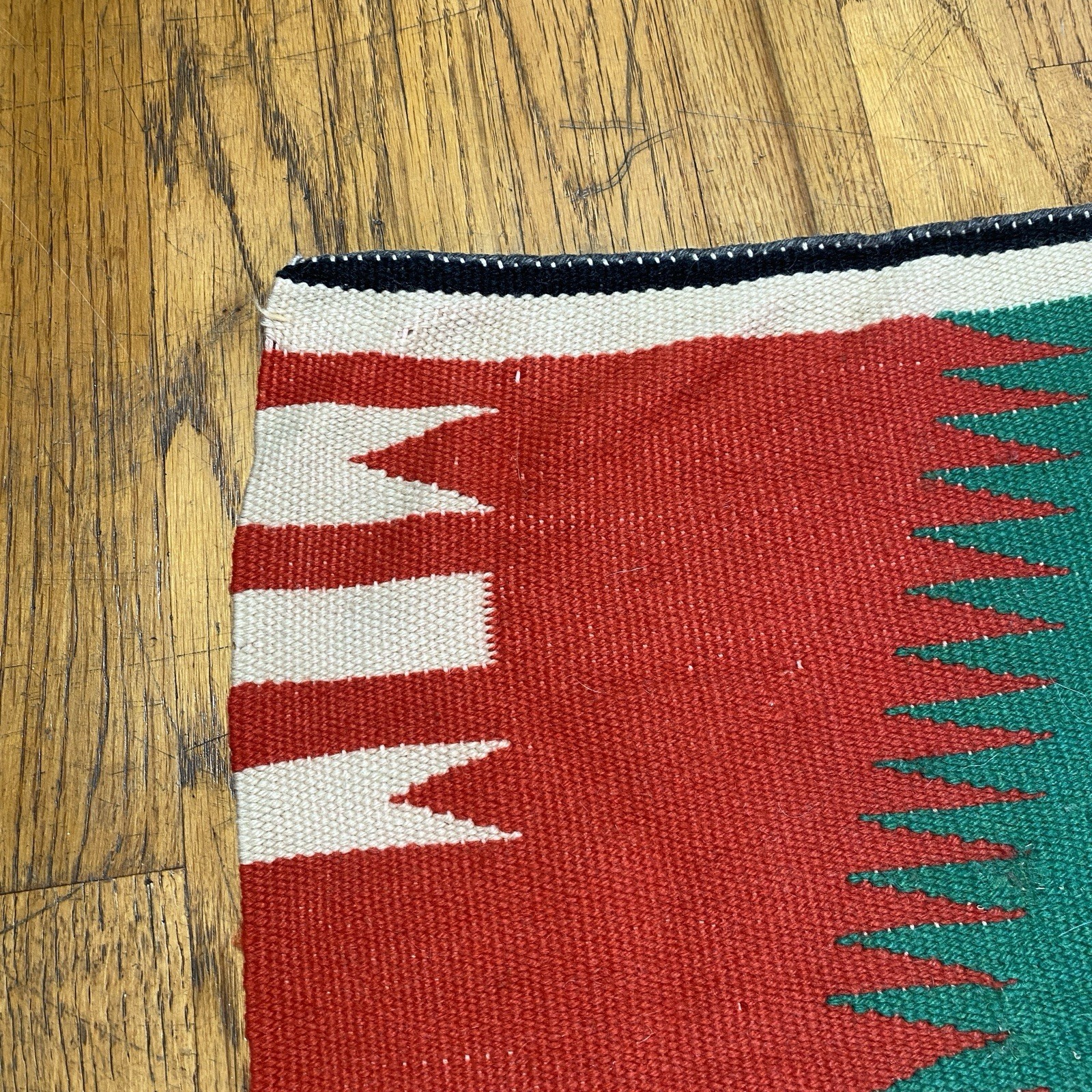 Vintage Navajo Germantown Sampler Rug Weaving Eyedazzler 21x19" Red Purple Green