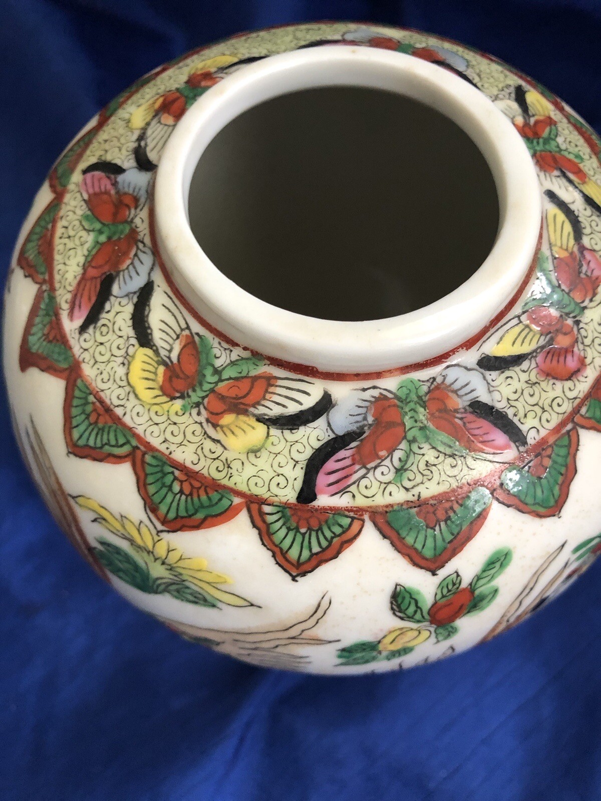 Ginger Jar Canton Famile Rose Butterflies Republic Period Vintage