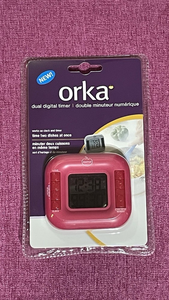 NEW Pink Orka Dual Digital Timer 12-hour Clock Stopwatch Tracks 2 Simultaneously